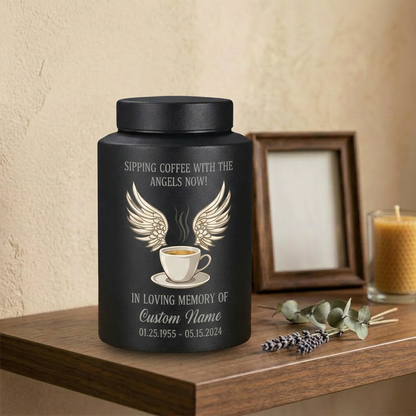Personalized Coffee Theme Stainless Steel Cremation Urn for Ashes, Custom Name and Date Tribute for Coffee Lover, Large Size Options, Memorial Keepsake Urn, Memorial Gift, In Loving Memory - Image 4