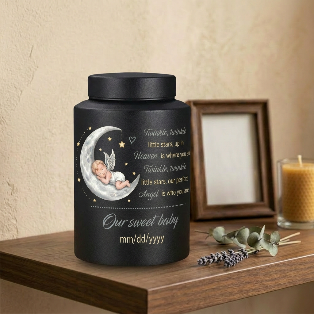 Personalized Baby Moon Stainless Steel Urn for Infant Child Boy Girl, Decorative Twinkle Star Nursery Urn, Custom Angel Funeral Ash Holder, Memorial Keepsake Urn, Memorial Gift, In Loving Memory - Image 4