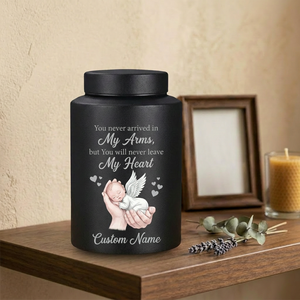 Personalized Baby in Hand Infant Loss Stainless Steel Large Cremation Urn for Boy Girl Stillborn Miscarriage Custom Name UV Printed Memorial Keepsake Urn, Memorial Gift, In Loving Memory - Image 4