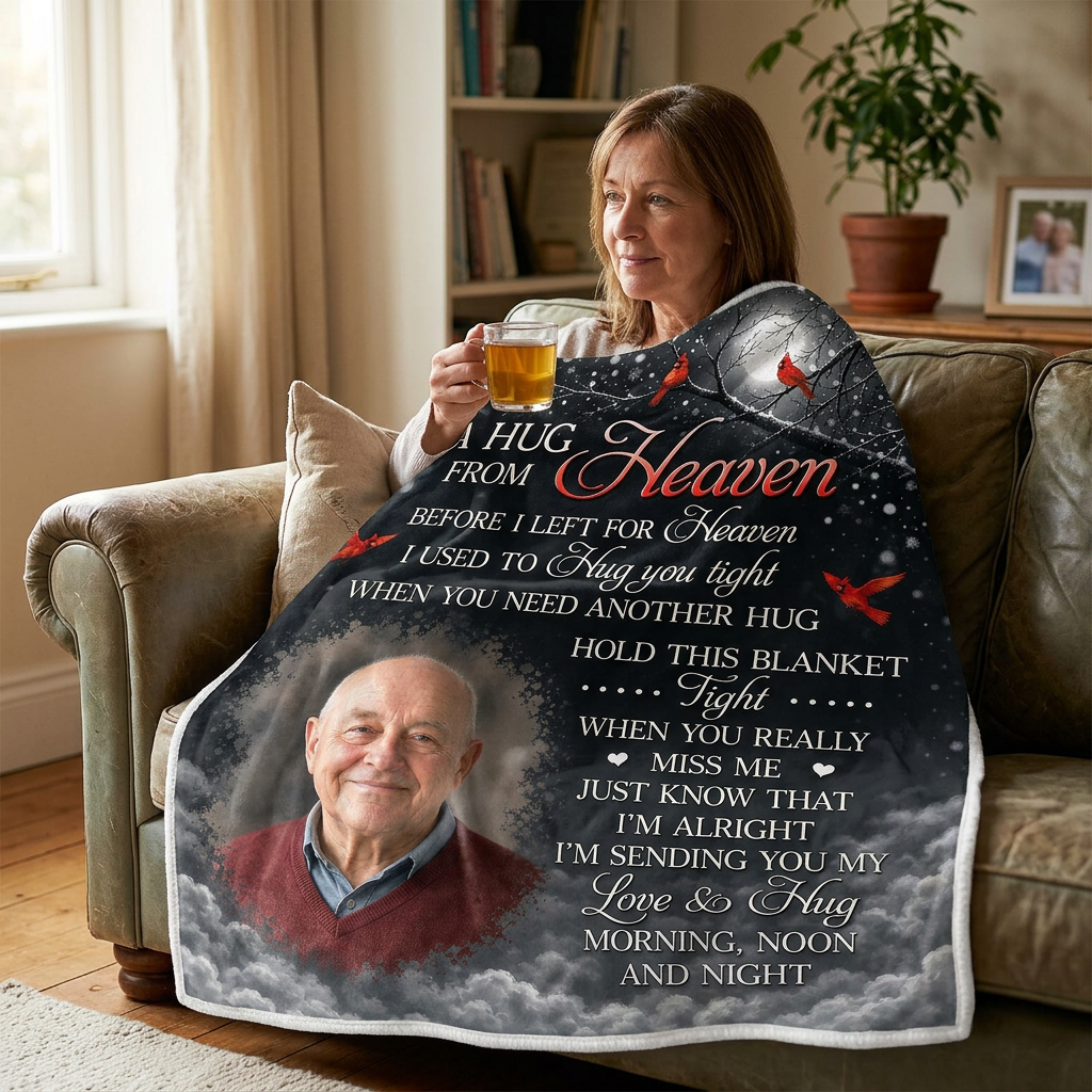 Personalized Cardinal Memorial Photo Fleece Blanket - A Hug From Heaven Sympathy Gift for Loss of Loved One - Image 4