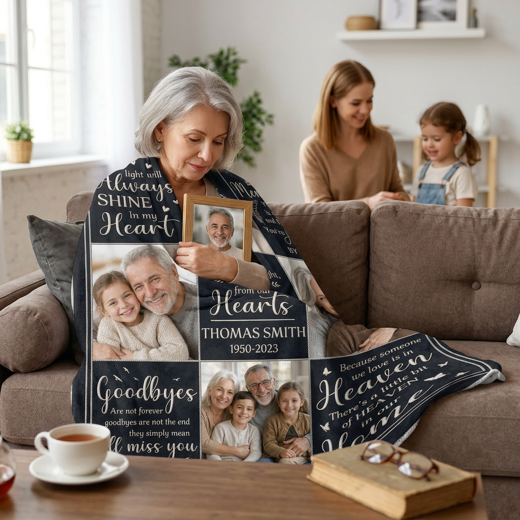 Personalized Memorial Photo Fleece Blanket - Sympathy Keepsake Gift for Loss of Father or Husband - Image 4