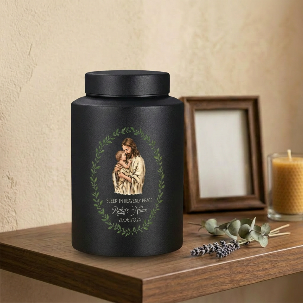 Personalized Jesus Cradling Angel Baby Stainless Steel Cremation Urn for Human Ashes, Sleep In Heavenly Peace Child Loss Grief Support Decor, Memorial Keepsake Urn, Memorial Gift, In Loving Memory - Image 4