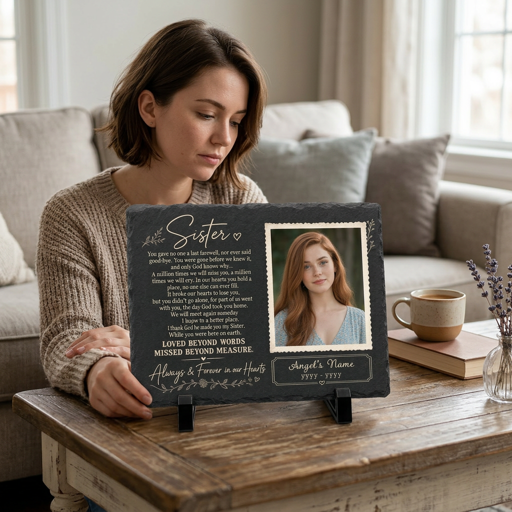 Personalized Sister Memorial Garden Stone – Photo Slate Plaque Gift for Loss of Sister - Image 4
