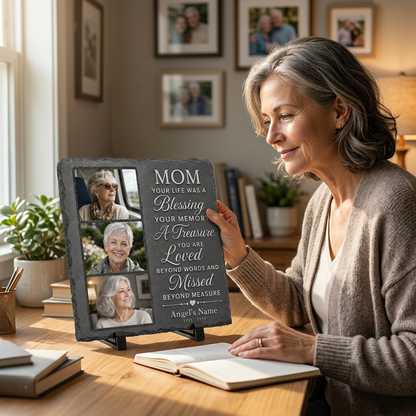 Personalized Mom Memorial Photo Slate Stone Garden Plaque Remembrance Gift - Image 4