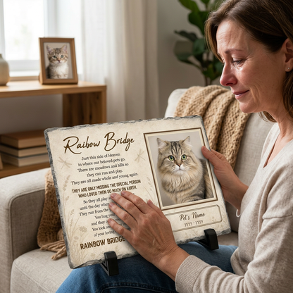 Personalized Rainbow Bridge Cat Memorial Garden Stone Rectangle for Pet Loss Gift - Image 4