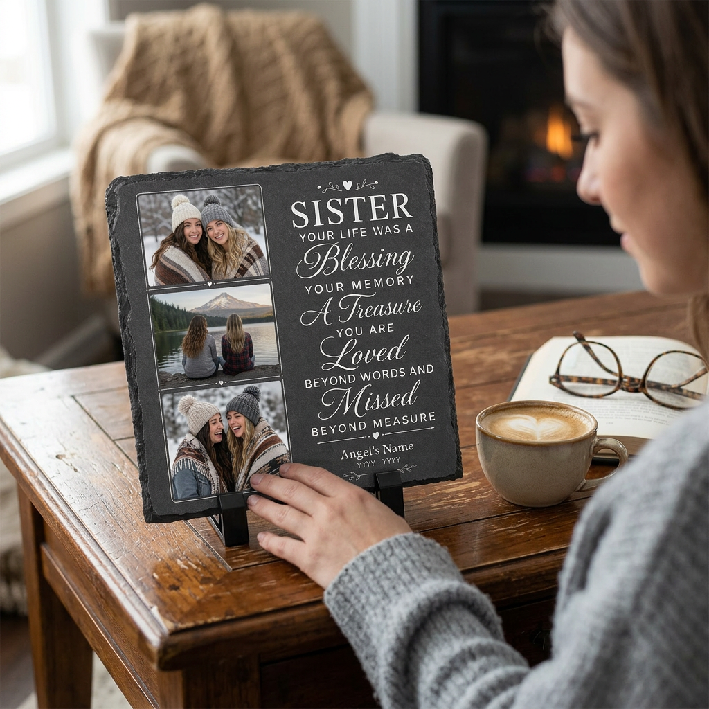 Personalized Sister Memorial Photo Slate Stone, Custom Remembrance Keepsake Gift - Image 4