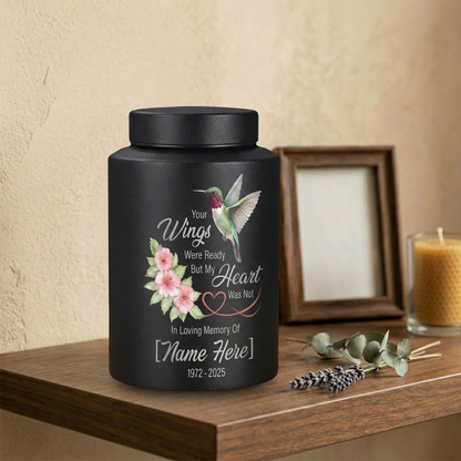 Personalized Hummingbird Stainless Steel Cremation Urn for Human Ashes, Your Wings Were Ready Bereavement Condolence Loss of Loved One Memorial Keepsake Urn, Memorial Gift, In Loving Memory - Image 4