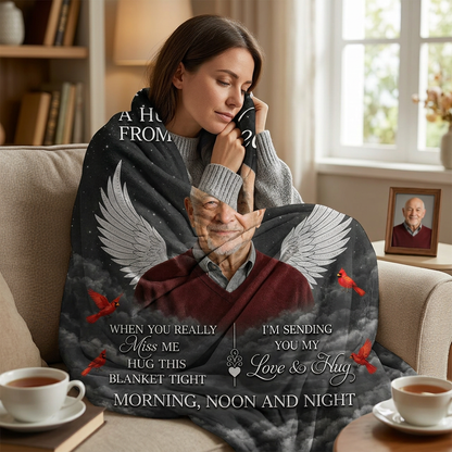 Personalized Memorial Photo Fleece Blanket - A Hug From Heaven Sympathy Gift for Loss of Loved One - Image 4