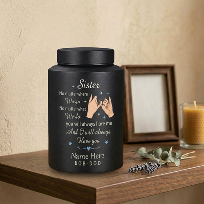 Personalized Sister Pinky Promise Interlocking Hands Stainless Steel Memorial Cremation Urn for Bestie Sister-In-Law Loss, 2 Sizes, Memorial Keepsake Urn, Memorial Gift, In Loving Memory - Image 4