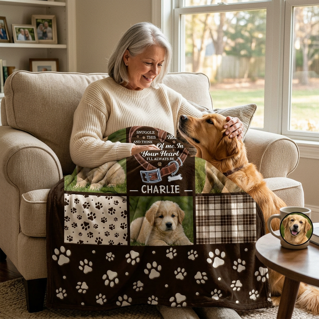 Personalized Dog Photo Memorial Blanket - Custom Pet Snuggle Fleece Blanket for Loss of Dog - Image 4