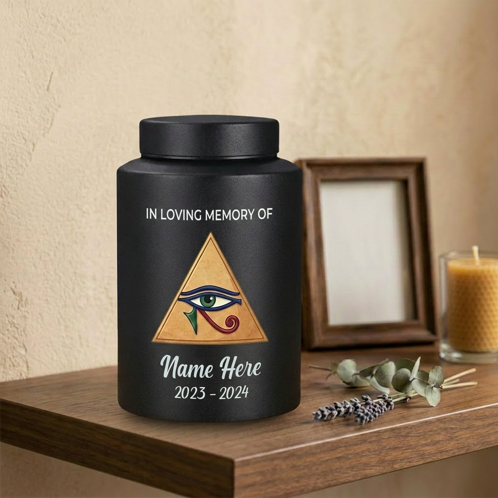 Personalized Eye of Horus Hamsa Hand Evil Eye Large Stainless Steel Cremation Urn for Human Ashes Spiritual Tribute 2 Sizes Memorial Keepsake Urn, Memorial Gift, In Loving Memory - Image 4