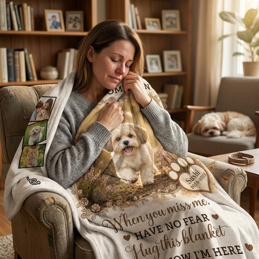 Personalized Pet Memorial Fleece Blanket - Custom Photo Dog Cat Loss Remembrance Sympathy Gift - Image 4