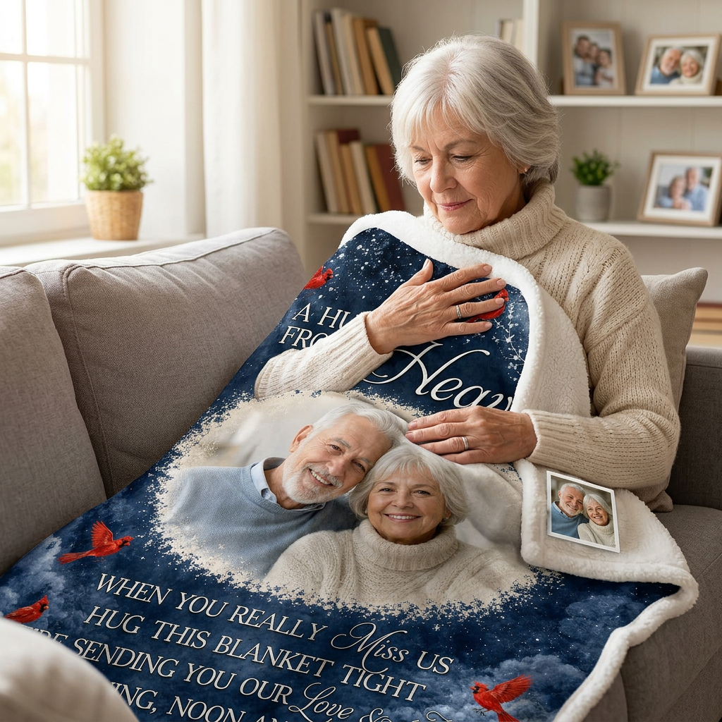 Personalized Photo Memorial Fleece Blanket - A Hug From Heaven Cardinal Sympathy Gift - Image 4