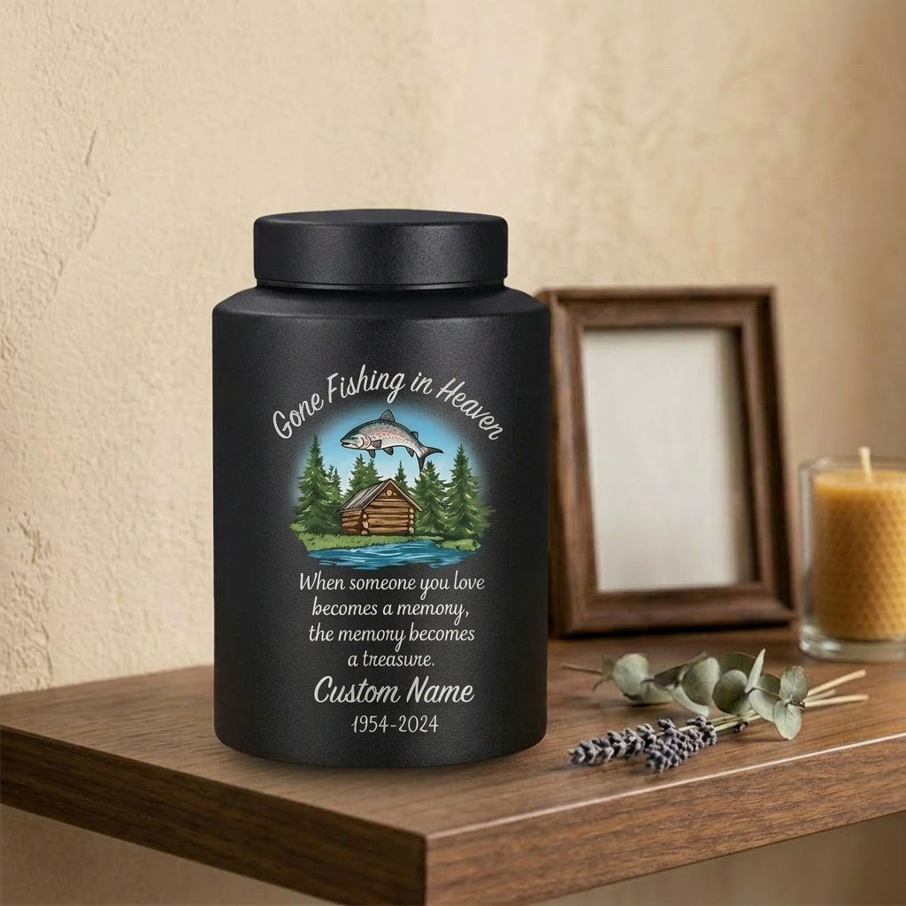 Personalized Bass Fishing Stainless Steel Urn for Human Ashes Fisherman Tribute Loss of Father Husband Grandpa Small and Large Sizes Memorial Keepsake Urn, Memorial Gift, In Loving Memory - Image 4