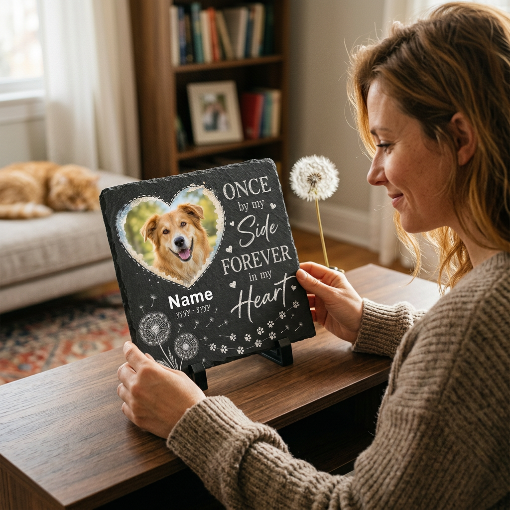 Personalized Dog Memorial Photo Rock Slate Garden Stone – Pet Loss Gift - Image 4