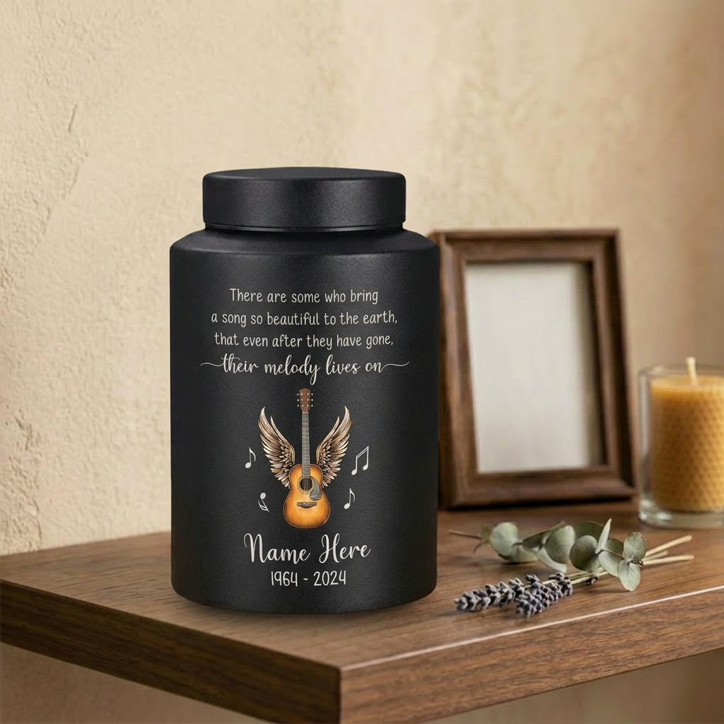 Personalized Music Lovers Guitar Stainless Steel Cremation Urn for Adult Human Ashes, Funeral Burial Decorative UV Printed Small Large, Memorial Keepsake Urn, Memorial Gift, In Loving Memory - Image 4