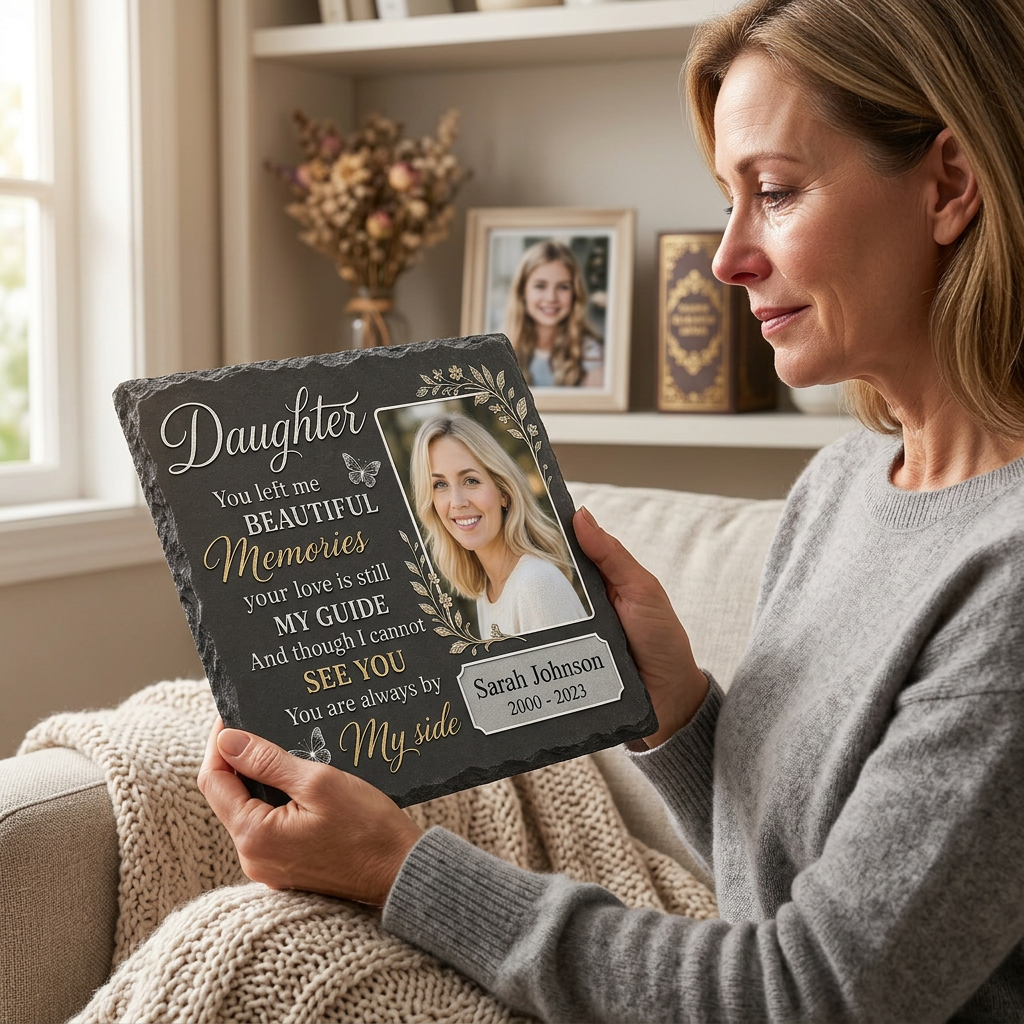 Personalized Daughter Memorial Garden Stone with Photo, Sympathy Gift for Loss of Daughter - Image 4