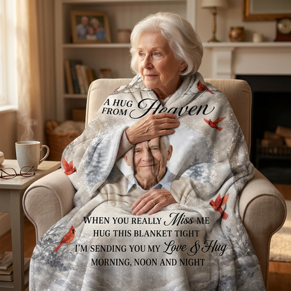Personalized Photo Memorial Fleece Blanket - A Hug From Heaven Sympathy Gift for Family - Image 4