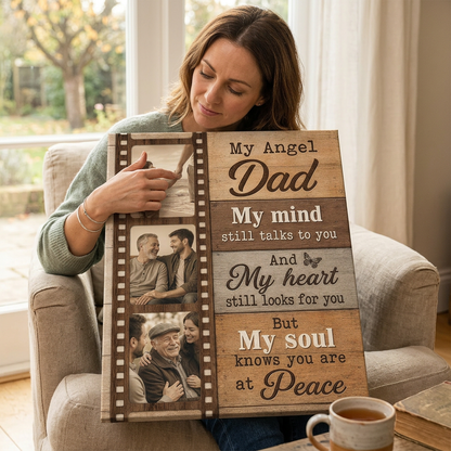 Personalized My Angel Dad Memorial Photo Wall Canvas For Loss Of Dad Sympathy Gift - Image 4