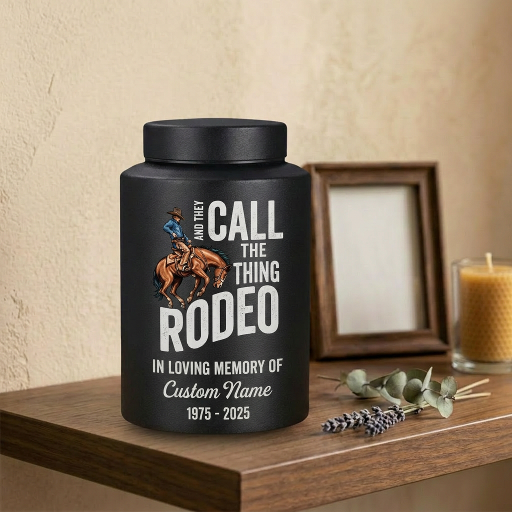 Personalized Western Cowboy Rodeo Bucking Bronco Stainless Steel Urn for Adult Human Ashes Father Husband Funeral Tribute Large Small Memorial Keepsake Urn, Memorial Gift, In Loving Memory - Image 4