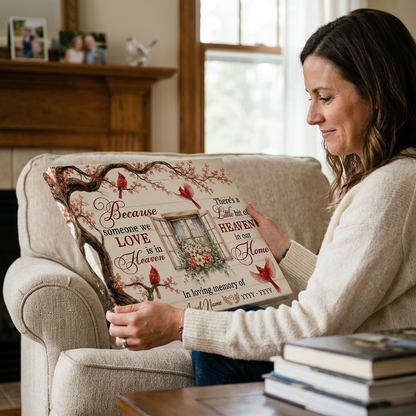 Personalized Cardinal Memorial Wall Canvas Because Someone We Love Is In Heaven Sympathy Gift - Image 4
