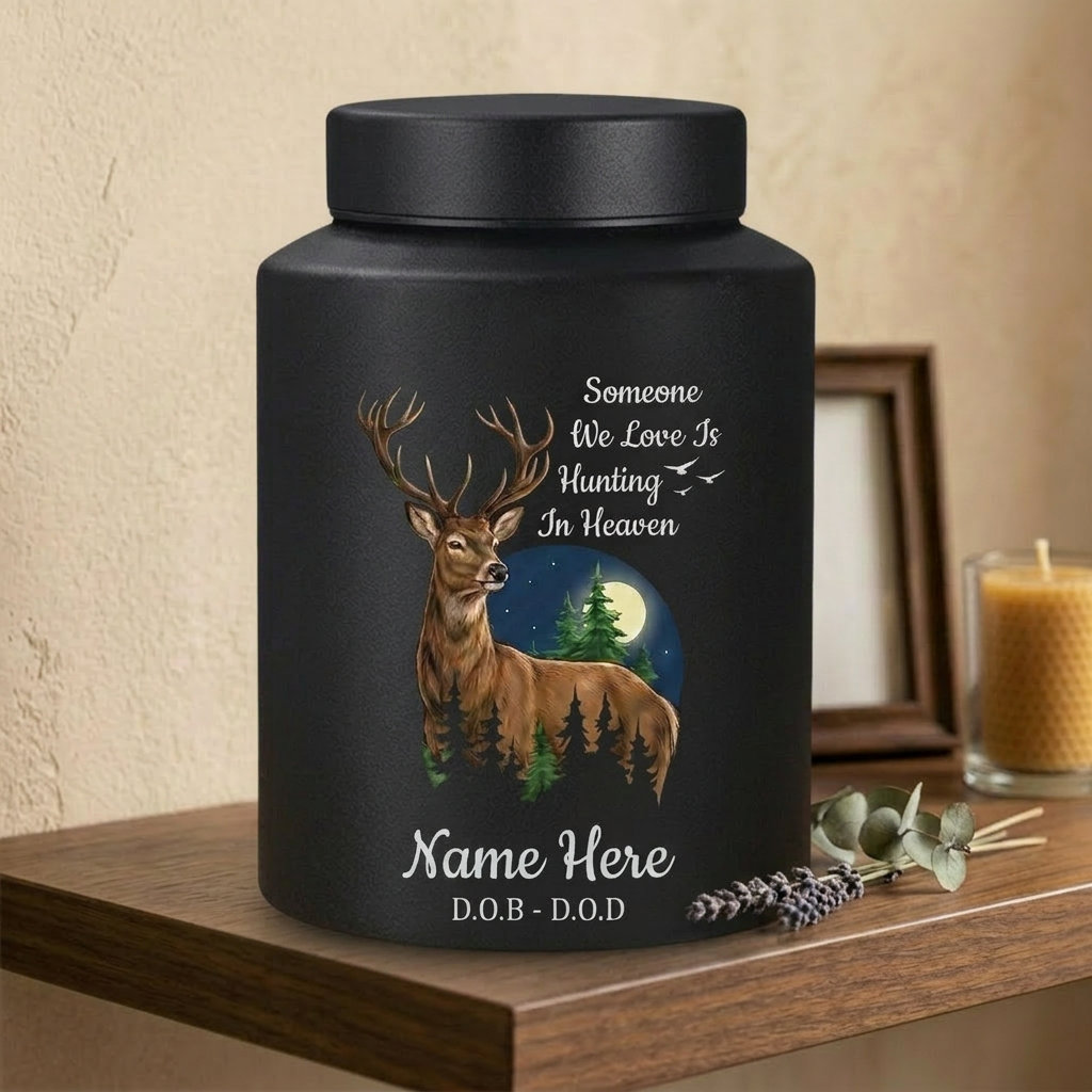 Personalized Deer Hunting Silhouette Stainless Steel Urn for Outdoorsman Dad Grandpa Husband, Hunting In Heaven Custom Adult Ashes Holder, Memorial Keepsake Urn, Memorial Gift, In Loving Memory - Image 4