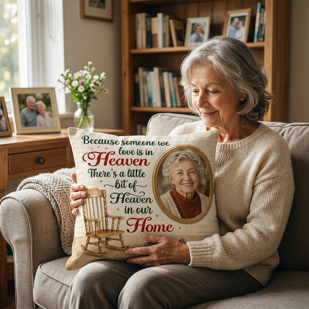 Personalized Memorial Photo Pillow Because Someone We Love Is In Heaven Remembrance Gift - Image 4