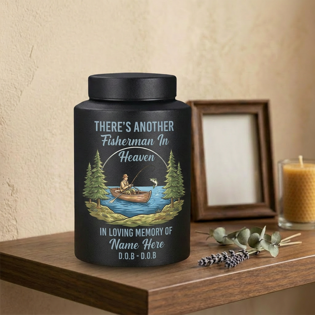 Personalized Bass Fishing Fisherman In Heaven Stainless Steel Custom Printed Urn For Dad Grandpa Husband Loss Bereavement Display 5.9in 7.5in Memorial Keepsake Urn, Memorial Gift, In Loving Memory - Image 4