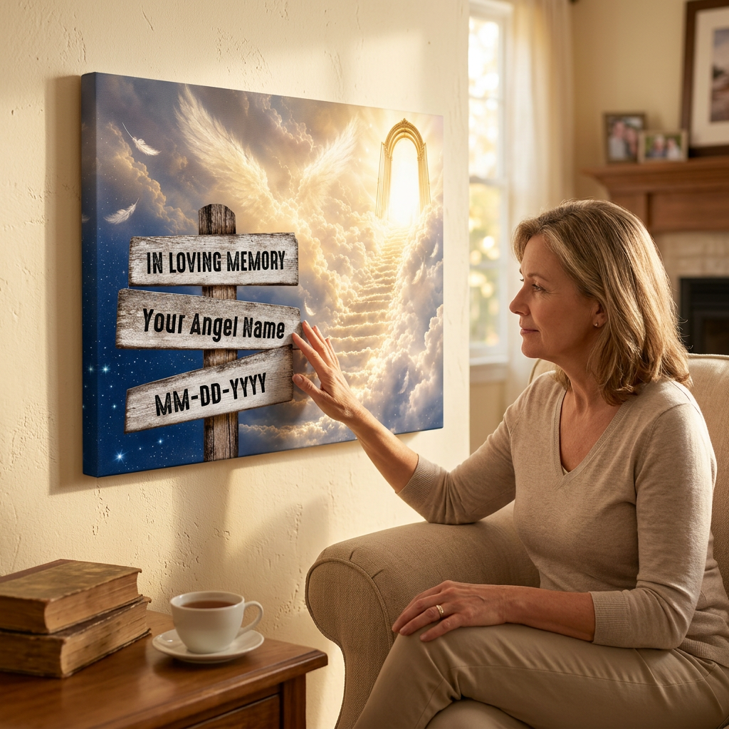 Personalized In Loving Memory Memorial Wall Canvas with Heaven Signpost Sympathy Gift for Loss of a Loved One - Image 4