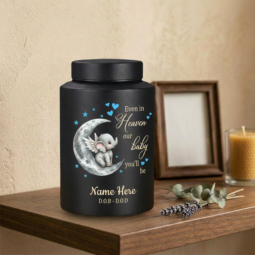 Personalized Baby Loss Infant Bereavement Stainless Steel Urn, Even In Heaven Our Baby You'll Be Quote, 4 Colors Silver Black Gold Red, Memorial Keepsake Urn, Memorial Gift, In Loving Memory - Image 4