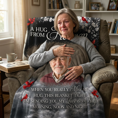 Personalized Photo Memorial Fleece Blanket - A Hug From Heaven Cardinal Sympathy Gift - Image 4