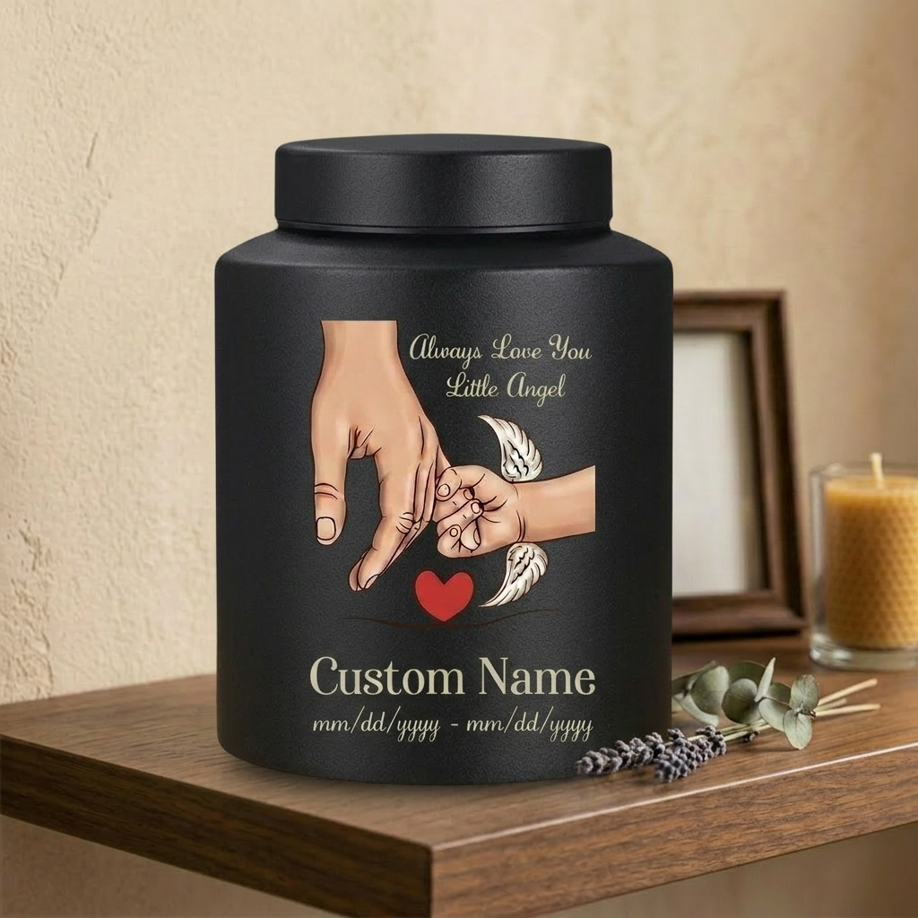 Personalized Holding Hands Stainless Steel Urn for Baby Boy Girl, Custom Little Angel Infant Child Loss Bereavement Tribute, Small Large, Memorial Keepsake Urn, Memorial Gift, In Loving Memory - Image 4