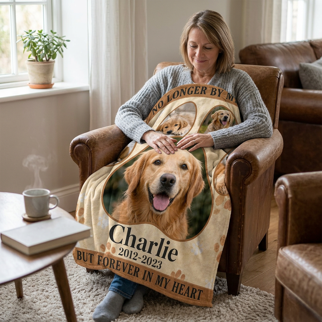 Personalized Pet Memorial Photo Fleece Blanket for Dog Loss - Paw Print Keepsake Gift - Image 4