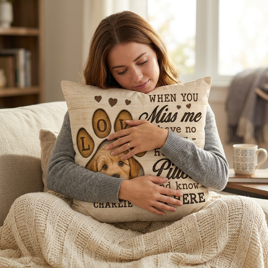 Personalized Pet Memorial Photo Pillow, Hug This Pillow And Know I'm Here, Dog Loss Sympathy Gift - Image 4