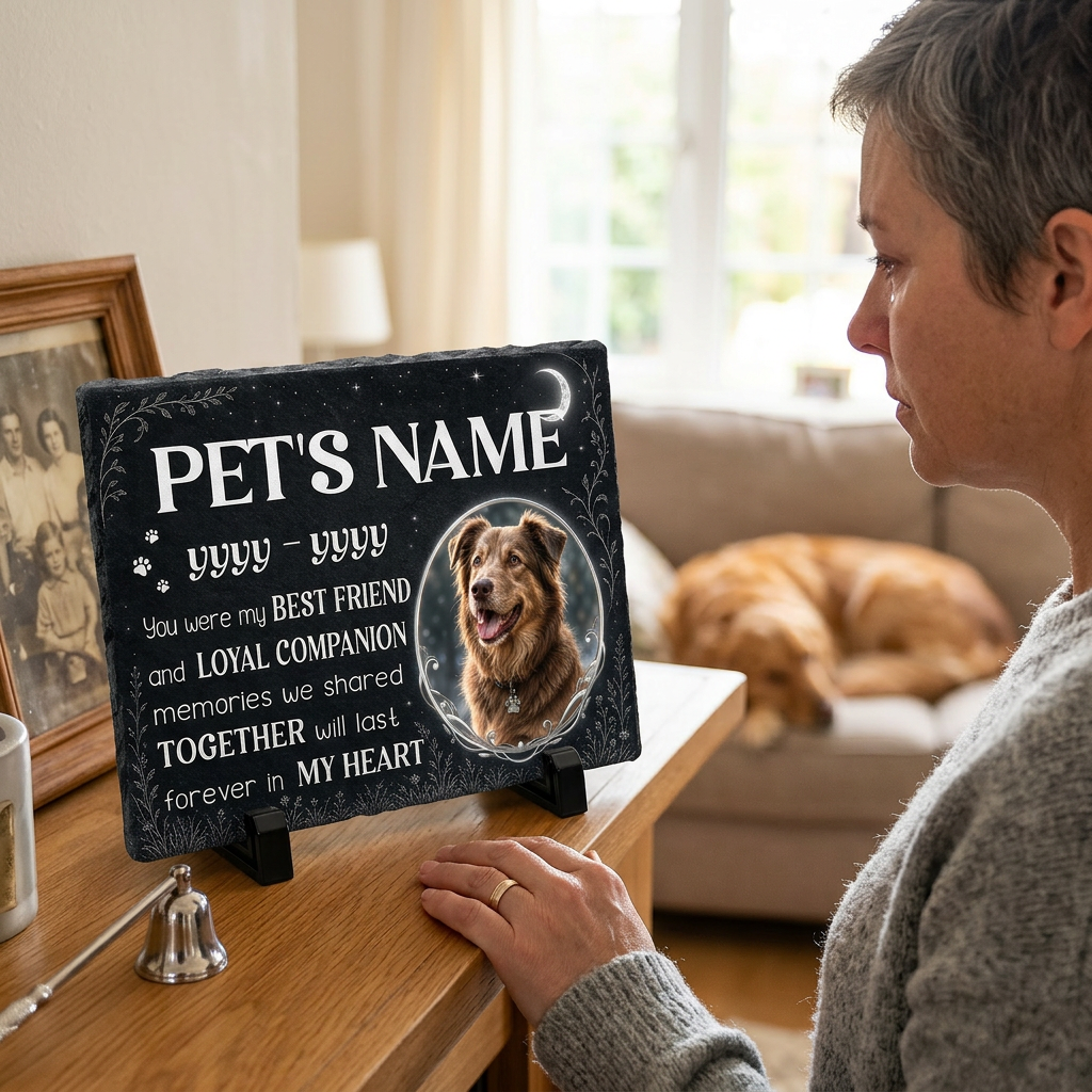 Personalized Dog Memorial Garden Stone with Photo – Pet Loss Slate Gift - Image 4