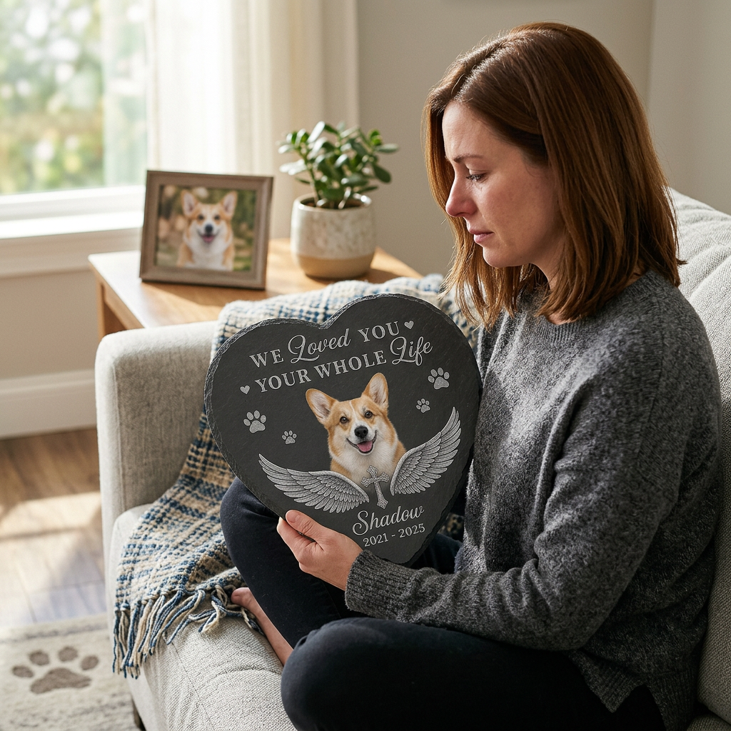 Personalized Pet Memorial Heart Shaped Garden Stone with Photo – Dog Loss Gift - Image 4