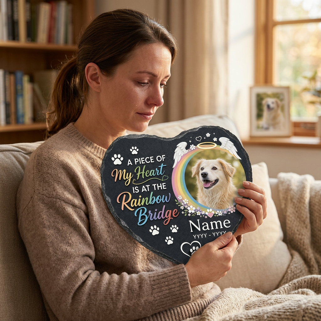 Personalized Rainbow Bridge Pet Memorial Garden Stone with Photo, Dog Loss Gift - Image 4