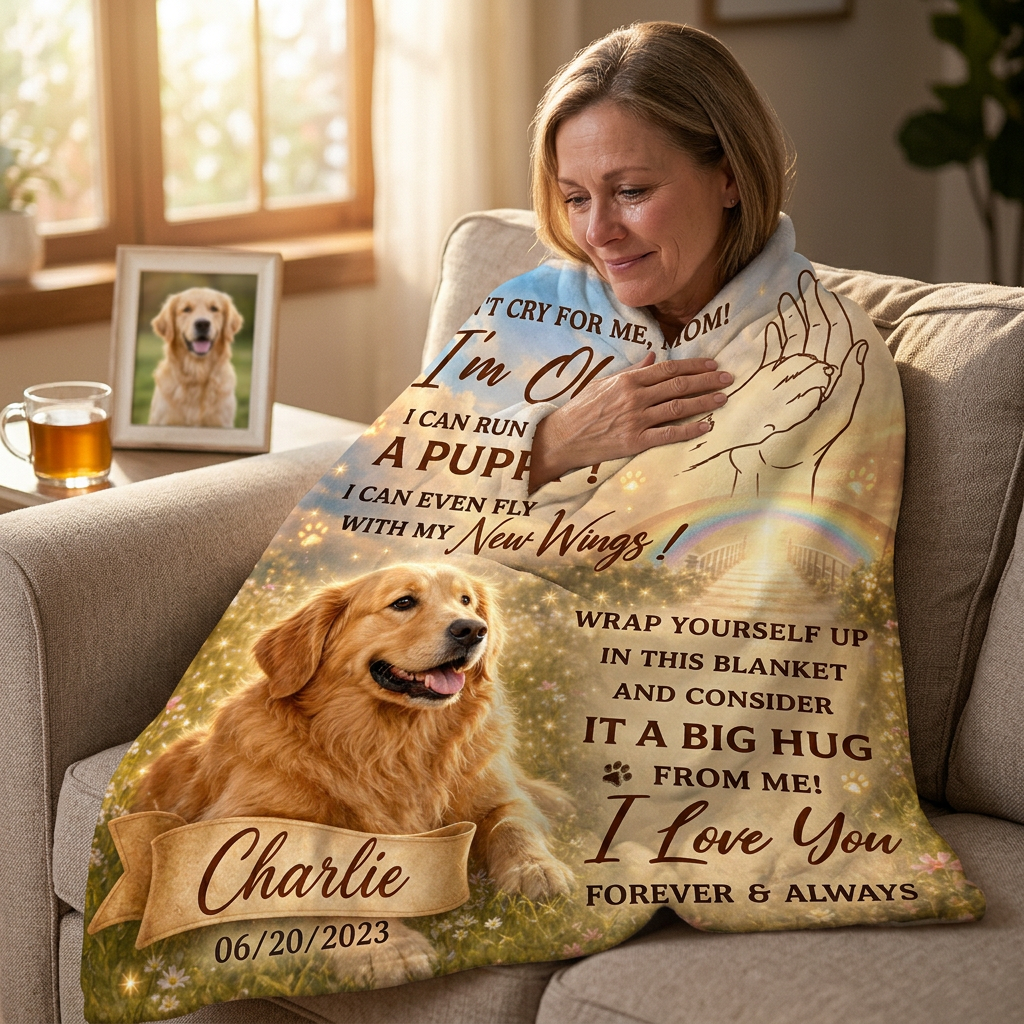 Personalized Dog Memorial Fleece Blanket - Custom Photo Pet Loss Sympathy Gift for Dog Mom - Image 4