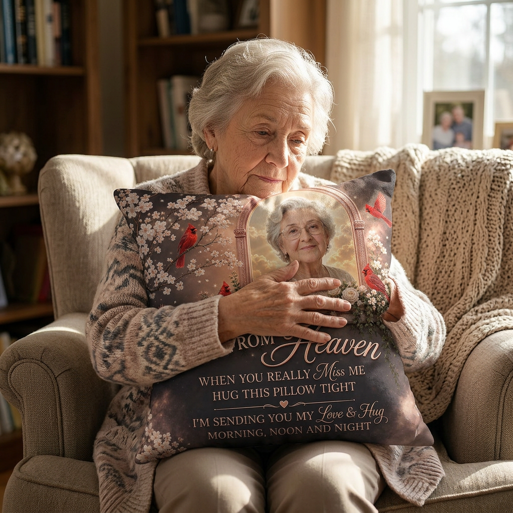 Personalized Photo Memorial Pillow - A Hug From Heaven Cardinal Sympathy Gift for Loss of Loved One - Image 4