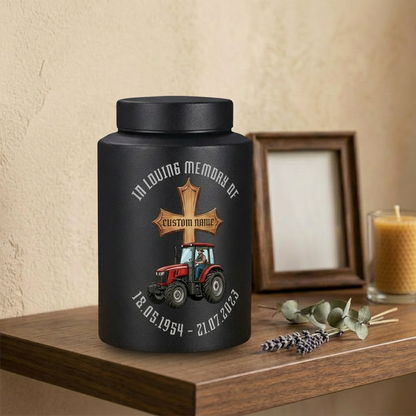 Personalized Farmer Tractor Gothic Cross Stainless Steel Urn for Human Ashes Loss of Father Grandfather Husband Decorative 5.9x3.9 7.5x5.1 Memorial Keepsake Urn, Memorial Gift, In Loving Memory - Image 4