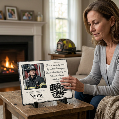 Personalized Firefighter Memorial Photo Stone – In Loving Memory of a Firefighter - Image 4