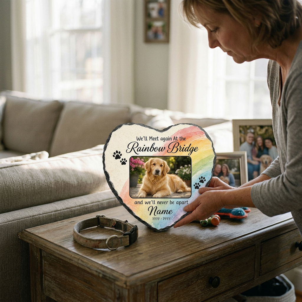 Personalized Dog Memorial Garden Stone, Pet Loss Gift, Rainbow Bridge Slate - Image 4