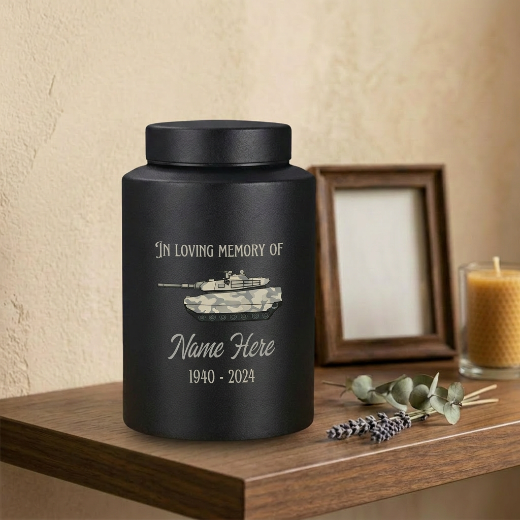 Personalized US Army Soldier Veteran Tank Silhouette UV Printed Stainless Steel Military Tribute Home Decor Display Large 5.9x3.9 or 7.5x5.1 Memorial Keepsake Urn, Memorial Gift, In Loving Memory - Image 4