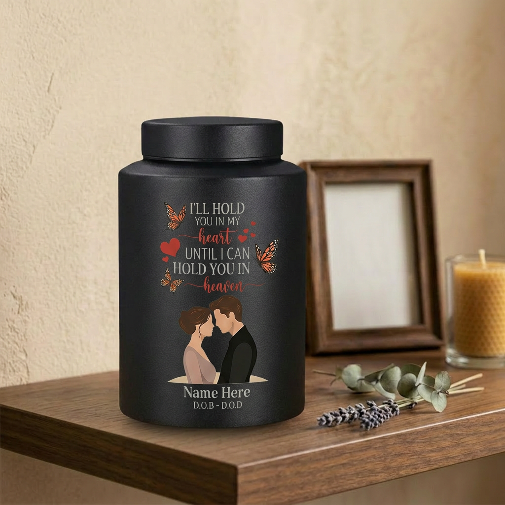 Personalized Couple In Heaven Butterfly Heart Stainless Steel Urn Loss Of Husband Widow Sympathy Bereavement Adult Ashes 2 Sizes Memorial Keepsake Urn, Memorial Gift, In Loving Memory - Image 4
