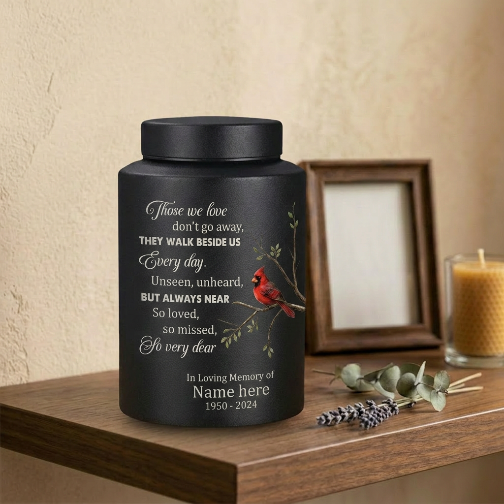 Personalized Cardinal Bird Stainless Steel Large Cremation Urn For Human Ashes Loss Of Loved One Bereavement Ash Holder 5.9x3.9 7.5x5.1 Memorial Keepsake Urn, Memorial Gift, In Loving Memory - Image 4