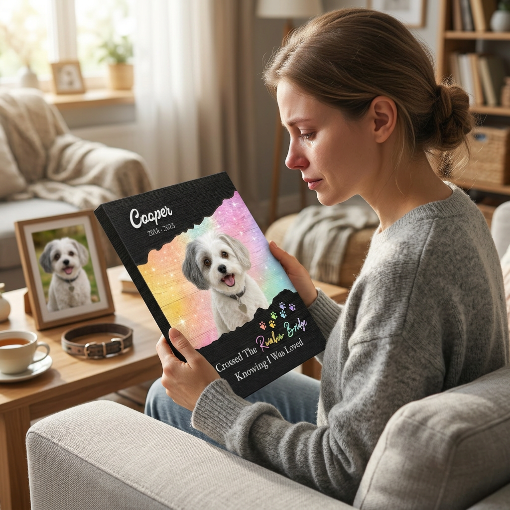 Personalized Dog Photo Memorial Wall Canvas Rainbow Bridge Pet Loss Gift - Image 4