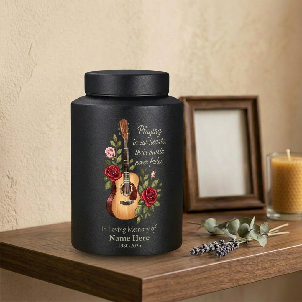 Personalized Guitar Music Lovers Stainless Steel Funeral Urn for Musician Adult Male Female Human Ashes Burial Container Silver Black Gold Red Memorial Keepsake Urn, Memorial Gift, In Loving Memory - Image 4