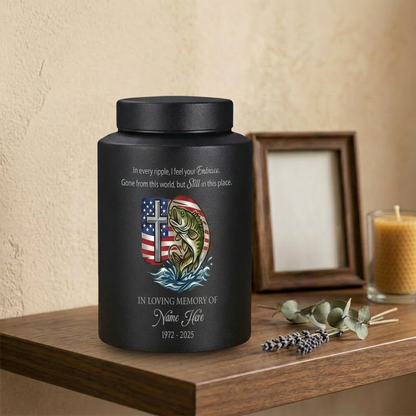 Personalized Bass Fishing Stainless Steel Cremation Urn for Human Ashes, Fisherman Dad Grandpa Loss Tribute, Silver Black Gold Red Options, Memorial Keepsake Urn, Memorial Gift, In Loving Memory - Image 4