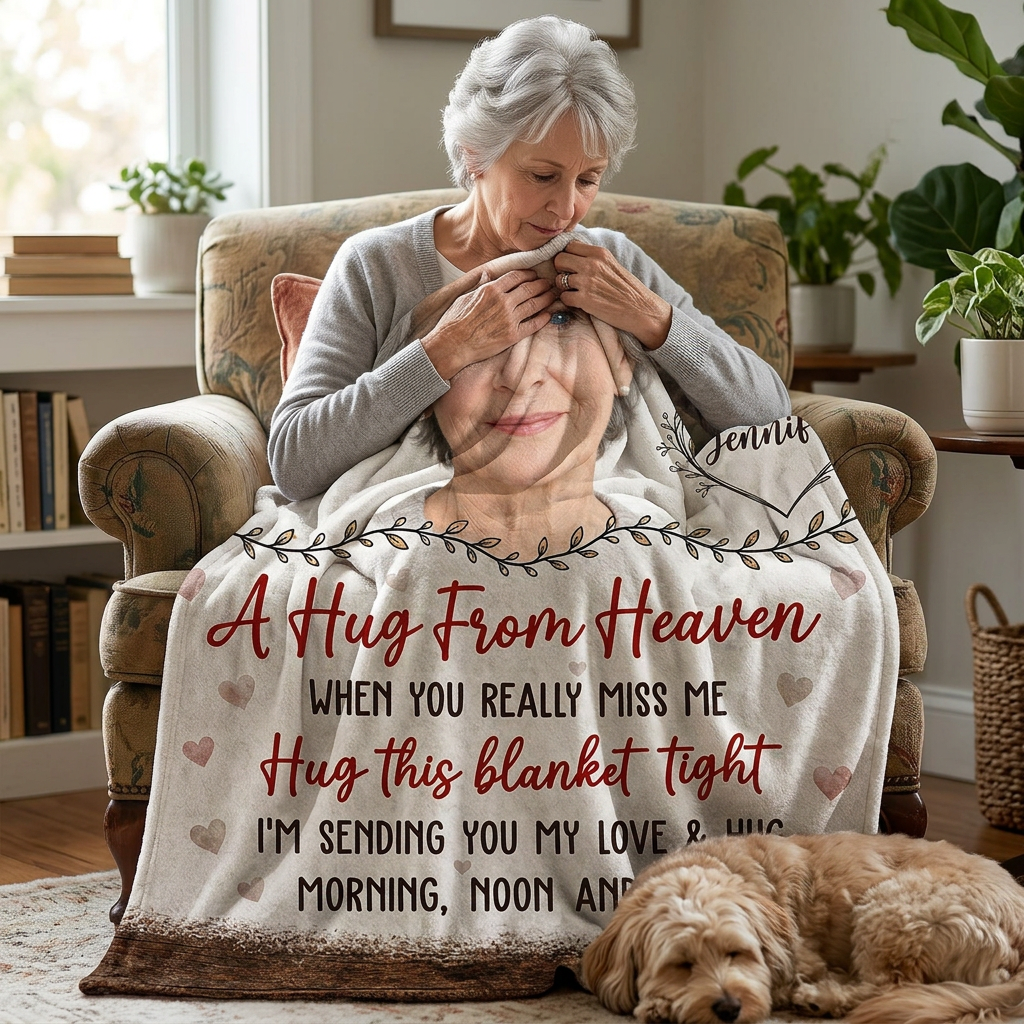 Personalized Memorial Photo Fleece Blanket - A Hug From Heaven Remembrance Sympathy Gift - Image 4