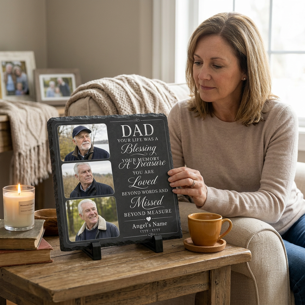 Personalized Dad Memorial Photo Slate Garden Stone, Father Remembrance Gift - Image 4